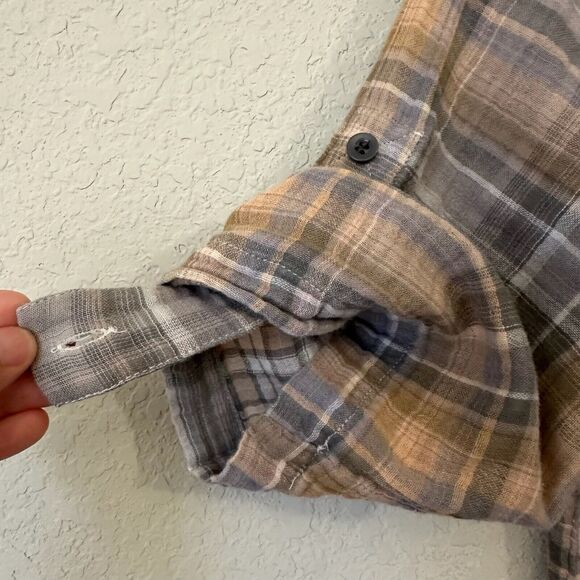 ALICE + OLIVIA Plaid Button Up Shirt Roll-Tab Sleeve Hi-Low 90s - Picture 4 of 10